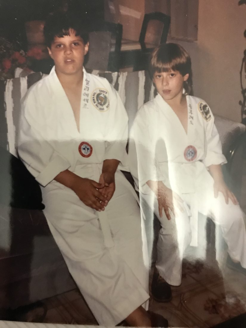 Young Wil Pino in his gi with his cousin in their first days at Master Choi's Taekwondo and Judo school